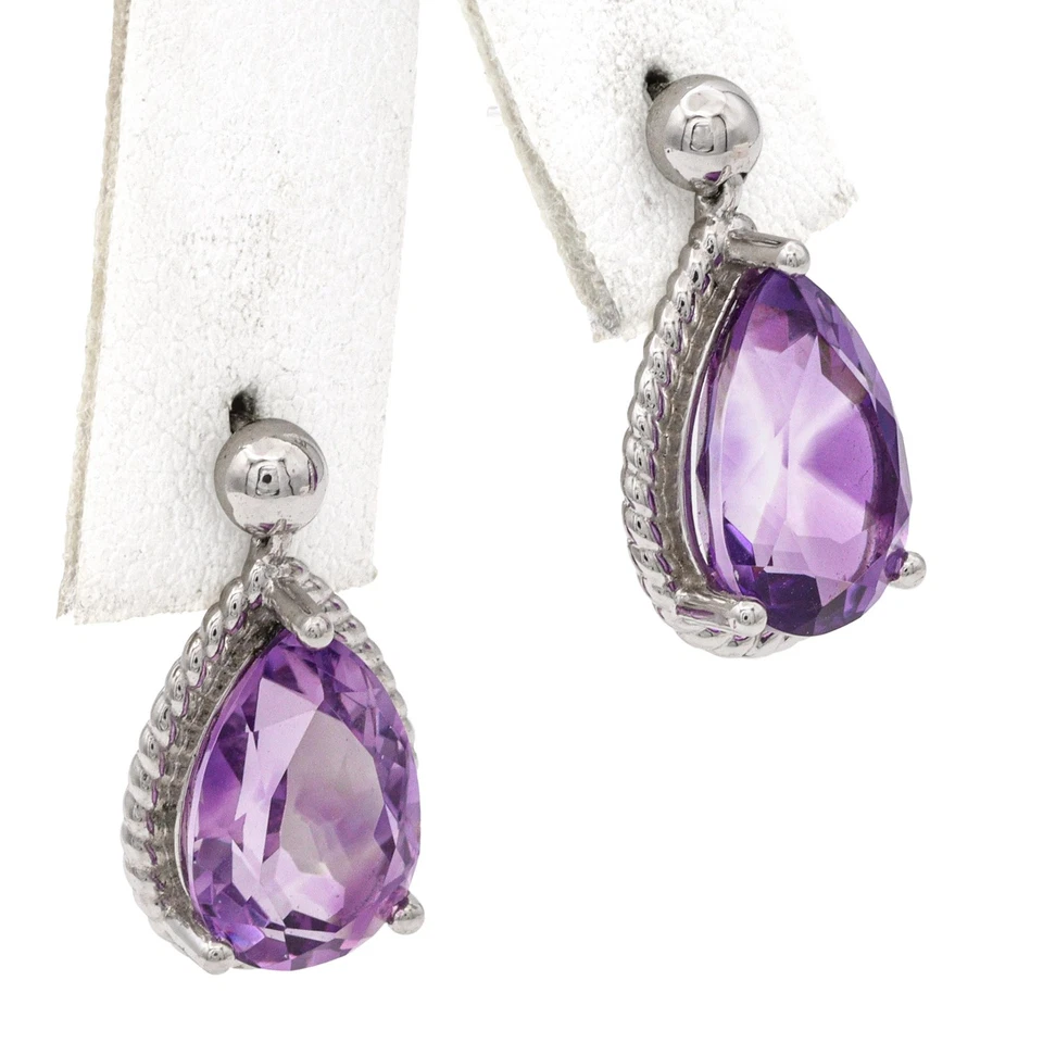 Rhodium Plated Sterling Silver Amethyst Earrings - Image 4 of 4