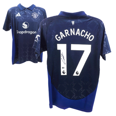 正規品 MANCHESTER UNITED GARNACHO 17番 away Alejandro Garnacho Signed Manchester Utd Away Soccer Jersey #17