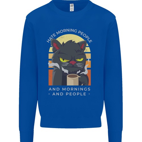 Funny Cat I Hate Morning People Coffee Kids Sweatshirt Jumper - Picture 5 of 33