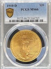 1910-D $20 St Gaudens MS66 PCGS (#PA51166705)