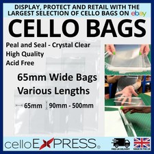 Clear Cello Display Bags - Tall/Slim 65mm Wide Cellophane Bag Bookmarks & Gifts