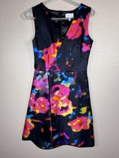 Milly Abstract Floral Womens Dress Size 0 Made In USA Sleeveless V Neck