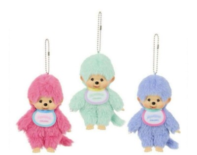 monchichi mascot keychain set of 3 colors Pink green blue size