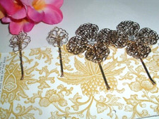 6 Vintage White Rhinestone Silver Bobby Pins