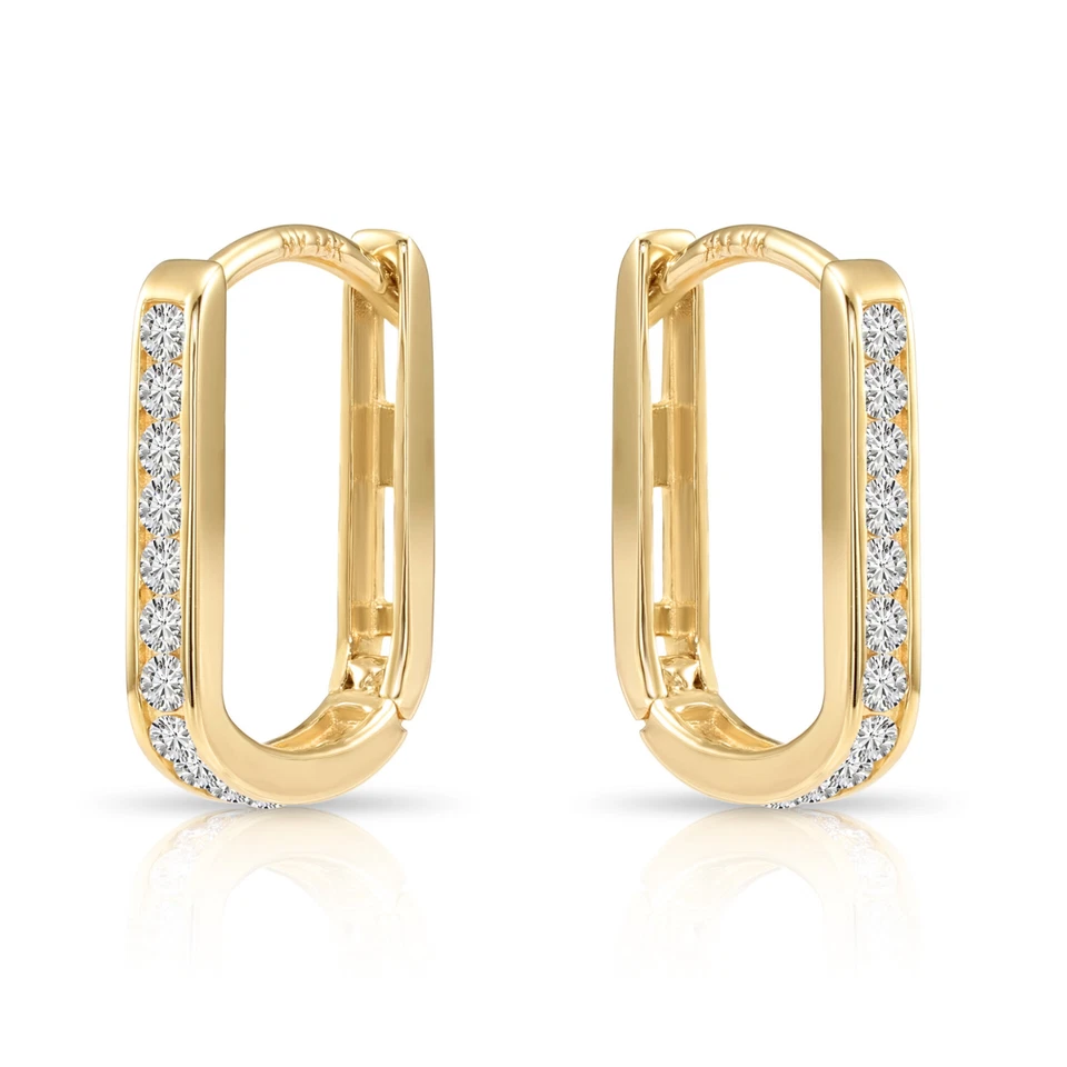 14K Solid Gold .25Ctw Eternity Diamond Small Huggie Hoop Earrings Lab Grown 13MM - Image 4 of 4