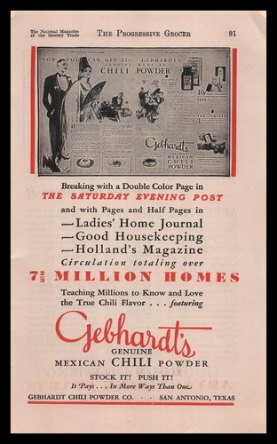 1929 Gebhardts San Antonio Texas Genuine Mexican Chili Powder Vintage Print Ad