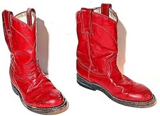 Vintage 1970s Kids Leather Cowboy Boots Red Leather Size 10-1/2 Cowtown