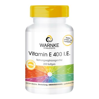 Warnke Vitamin E 400 I.E. - 200 Softgels für 200 Tage, Antioxidans | Großpackung