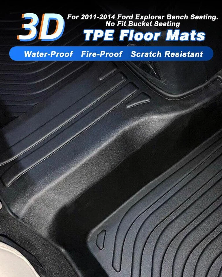 Floor Mats Liner Carpets For 2011-2014 Ford Explorer Bench Seating All Weather - Image 2 of 4