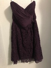 Dark purple size 10 short davids bridal bridesmaid dress with lace bottom