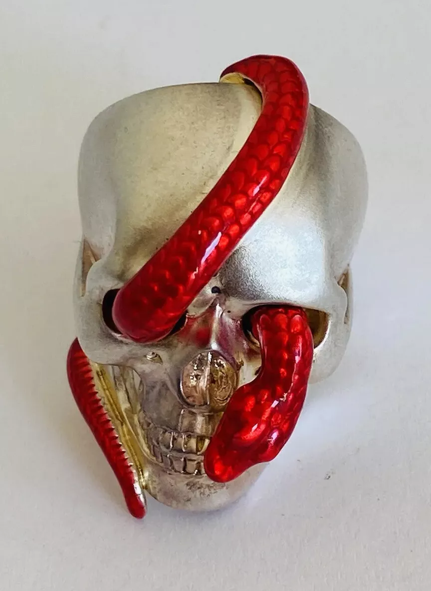Theo Fennell Alias Sterling Silver Red Snake Skull Ring Pouch