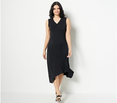 Truth + Style Women's Black Dress Small Jersey Knit Asymmetric SleevelessA491551