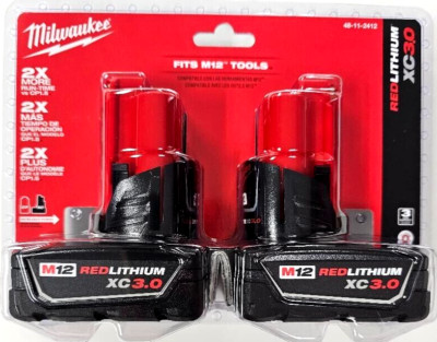 NEW 48-11-2412 Genuine Milwaukee M12 3.0 AH XC (2) 48-11-2402 Batteries  12 Volt