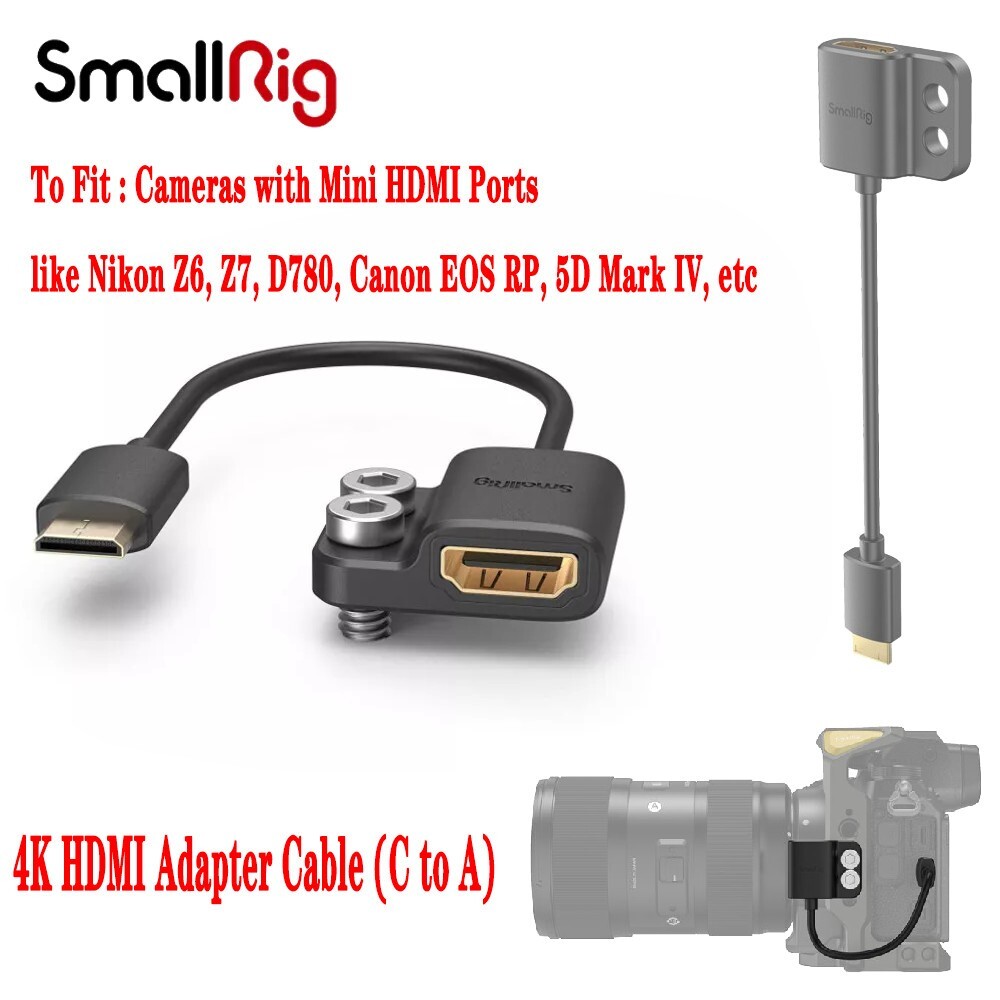 SmallRig Ultra-Slim 4K HDMI Adapter Cable (C to A) for Nikon Z6 Z7 Canon EOS RP