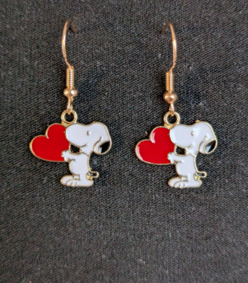 Haken Ohrringe ''Snoopy Herz''. Charm Anhänger. Peanuts* Geschenk Freundin Süß Neu