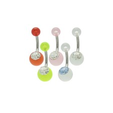 14G Jeweled Acrylic Belly Button Ring 316L Surgical Steel - Sold as a 5 Pack