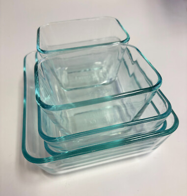 Set of 5 Pyrex Glass Baking Casserole Dishes. Clear. Aqua tint rectangular  | eBay