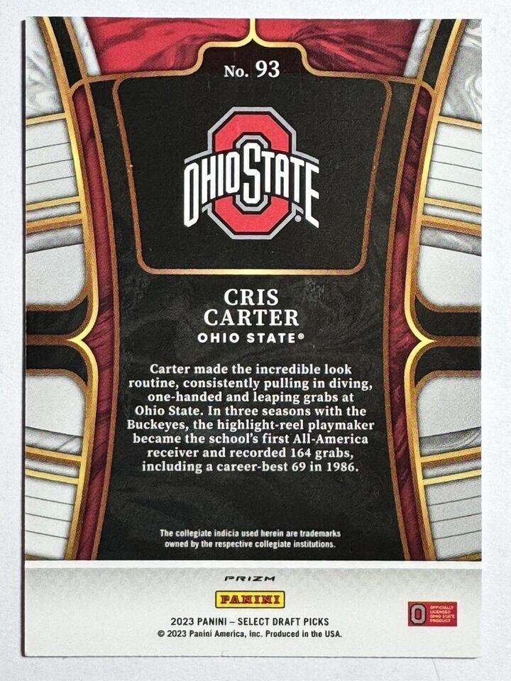 HOFer CRIS CARTER Vikings 2023 Panini Select SILVER HOLO PRIZM Football