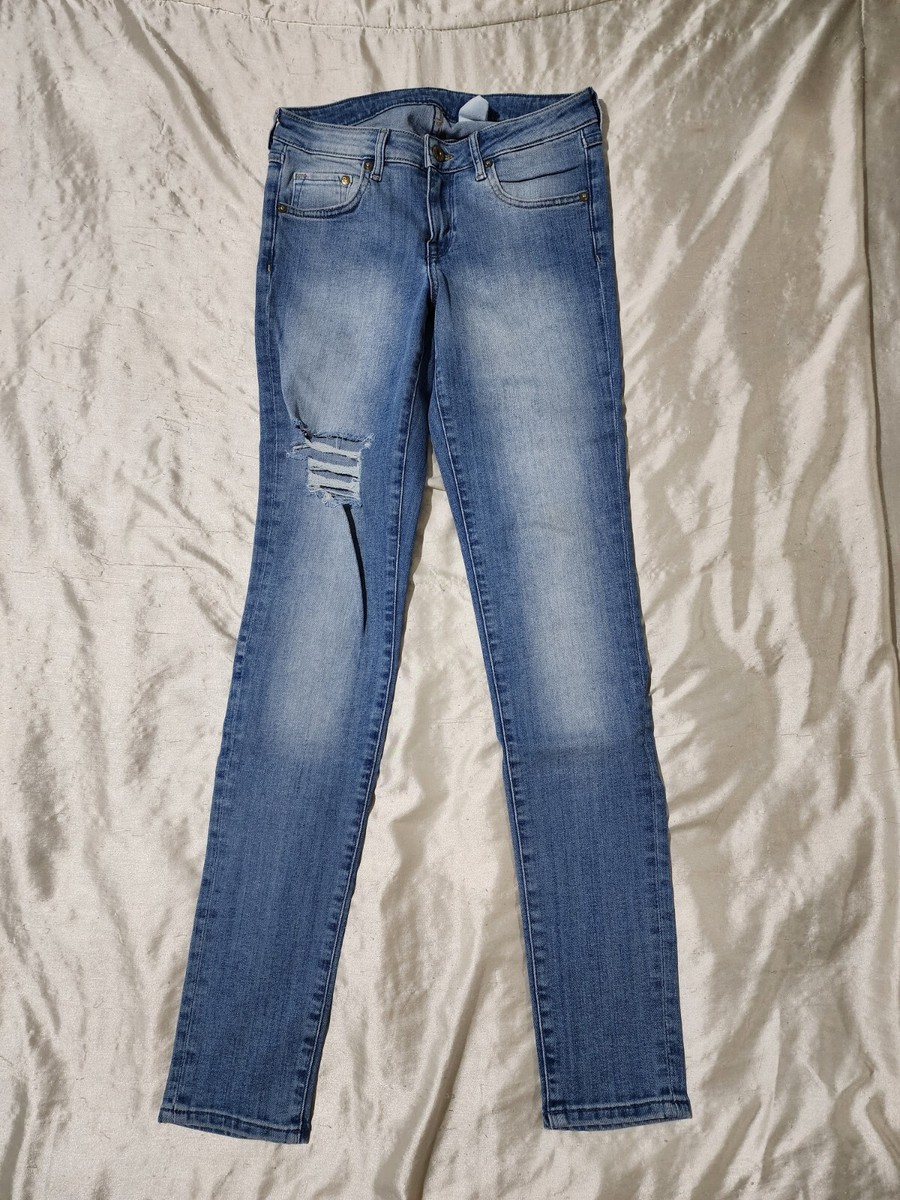 Women's &Denim By H&M Super Skinny Low Rise Distressed Knee Jeans