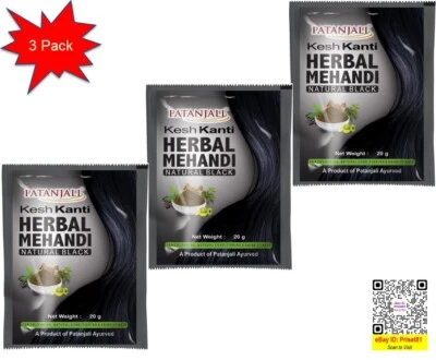 Patanjali Kesh Kanti Herbal Mehndi, 20g - Natural Black - Pack of 3 | Ships Free