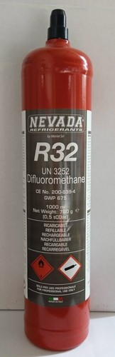 BOUTEILLE GAZ RÉFRIGÉRANT R32 1000 ml ( net 780 g) RECHARGEABLE AVEC ROBINET 1/4 - Afbeelding 2 van 7