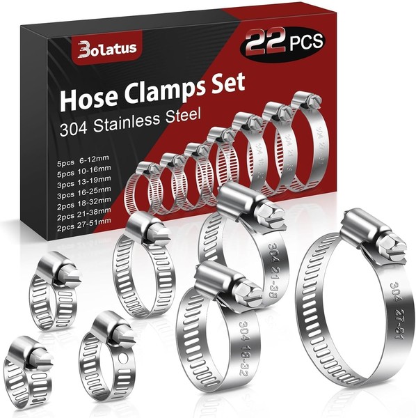 Schlauchschellen Set 6-51Mm 22 Stk Edelstahl 304 FüR Rohrleitungen Klemmen-image