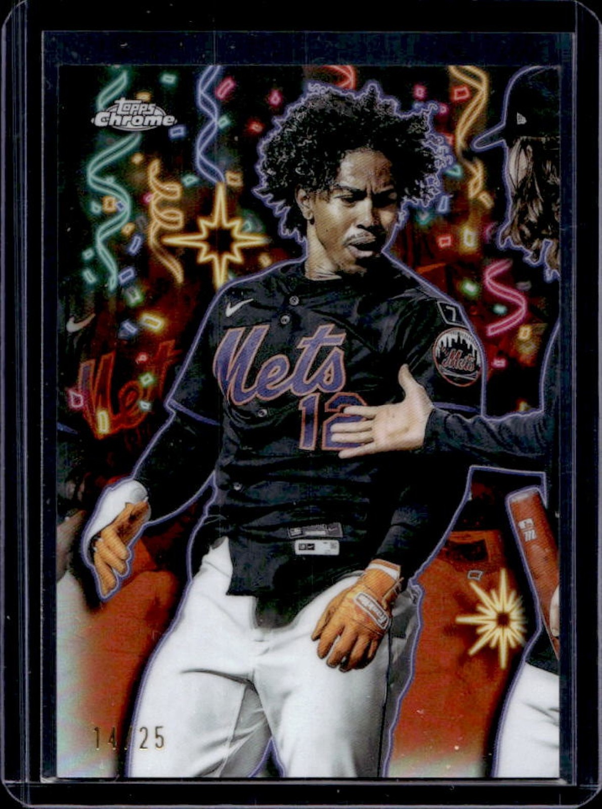 2025 Topps Chrome Update Francisco Lindor Celebracion Orange Refractor #14/25