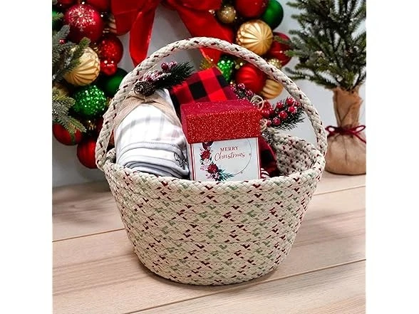 "Cesta de regalo navideña tejida Colonial Mills Dasher - mezcla natural 8"" x 12"" x 7"""  Foto 3 de 4