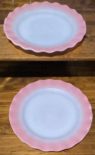 2x Vintage Hazel Atlas Crinoline Pink Ripple Edge 9" Luncheon Dinner Plate