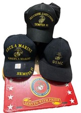 U.S. Marine Corps Adjustable Ball Caps - Lot Of 3 - Black w/ License Plate new