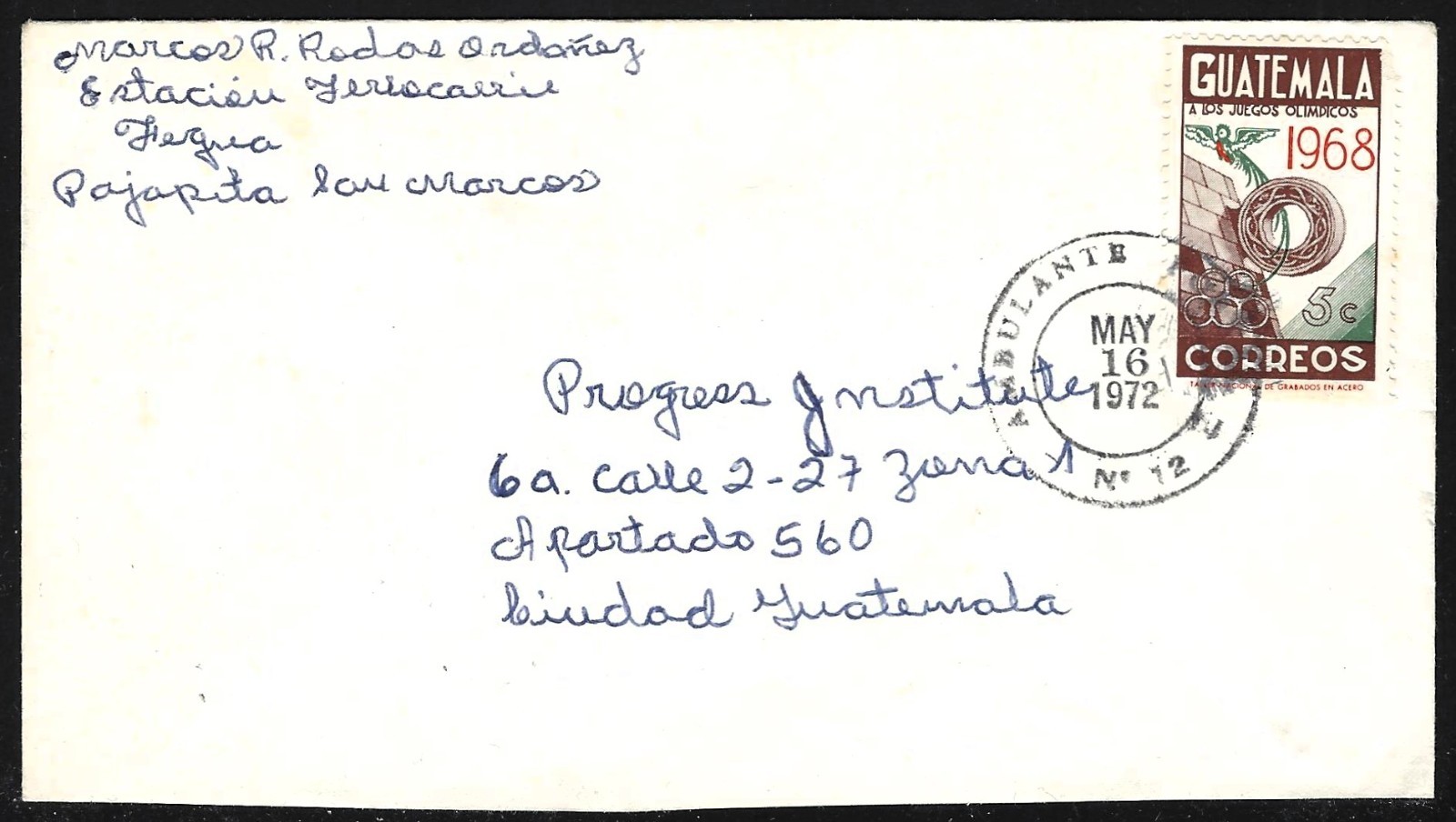 GUATEMALA 1972 COVER AMBULANTE 12