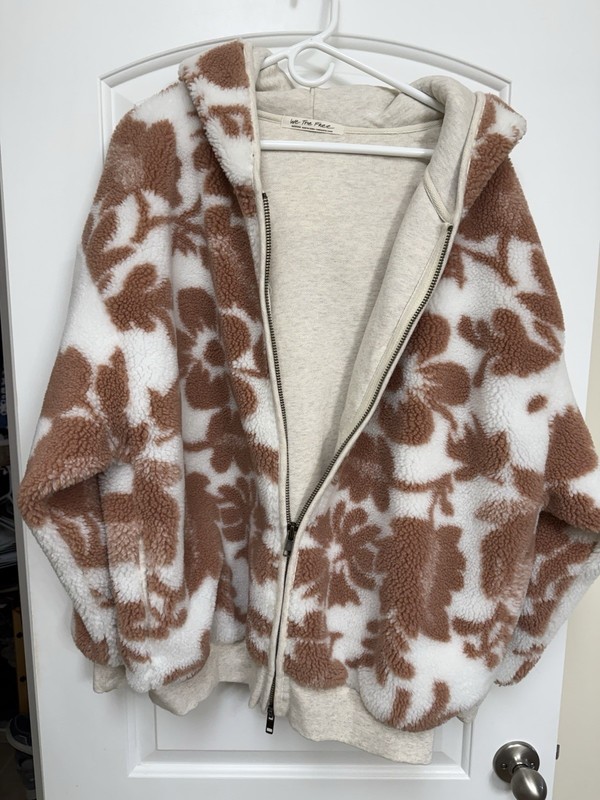 FREE PEOPLE Canyon Moon Cardi Coat Teddy Jacket Hawaiian Floral Tan Sz M $198