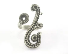 Ring Adjustable Ring Bezel - Antique Silver Plated brass (7US size )2852