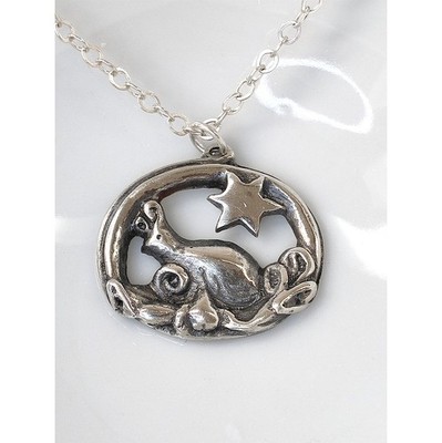 Vintage 80s Sterling Silver Studio Art Pendant Necklace Quail Star Leonard 18''