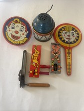 Lot Of Vintage Tin Noise Maker Lot Kirchhof Clown Ratchet Clicker Toy USA