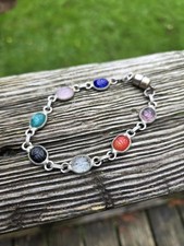 Vintage Scrab Bracelet Silver Tone Glass Egyptian Revival 7.5 Inches