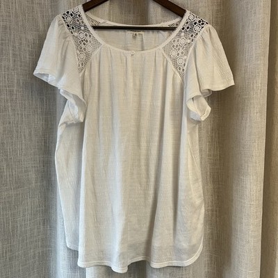 Max Studio Women s White Gauze Boho Top 2X Embroidered Relaxed Peasant Beachy