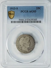 1913-S Barber Quarter 25c AG03 PCGS Secure 950474-31