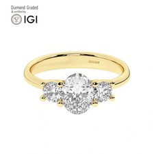 Oval Diamond Trilogy Ring 18k Yellow Gold Labgrown 1.50 Ct Solitaire