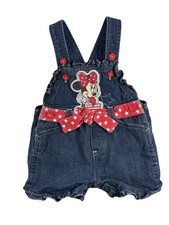VTG Disney Minnie Mouse 12M Romper Overalls Baby Girl Blue Jean Denim Shorts