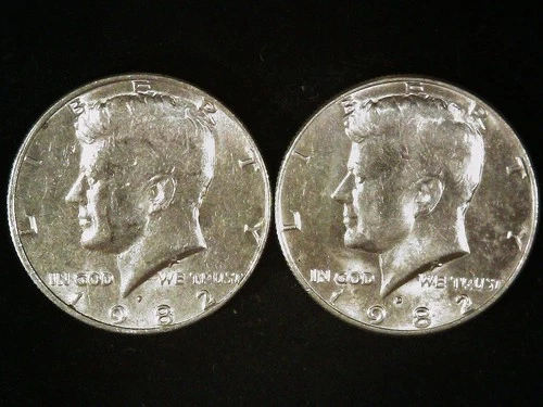 1982 P and D Kennedy Half Dollars (2 coins) AU+. Free Shipping!