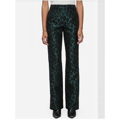 Anine Bing Emerald Green Jacquard Leopard Cindy High Rise Ankle Pants, Size XS