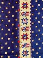 Patriotic Border Fabric, 100 cotton Navy Blue, stars, stripes 1.25 Yard cut.