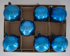 7 Vintage Blue Glass Christmas Ornaments Shiny Poland Holiday Decor