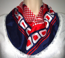 Vintage Red, White  Navy Blue 24" Square Scarf-100 Acetate-Made In Japan
