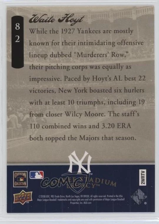 2008 Upper Deck Yankee Stadium Legacy Final Season Box Set Waite Hoyt #82 HOF - Image 2 of 2