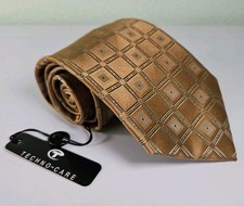 JOSEPH FEISS Men's 100 Silk Necktie GOLD Geometic Squares 57"