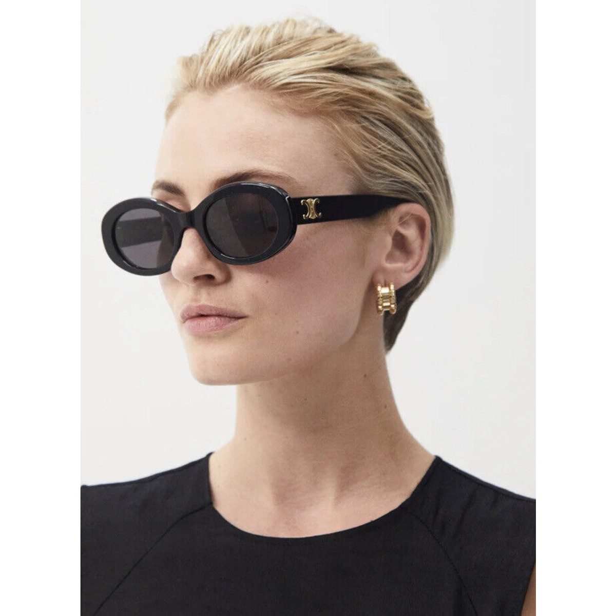 【タイムセール】CELINE トリオンフ CL40194U Celine CL40194U 01A Triomphe Oval Women Sunglasses Black Gold Grey