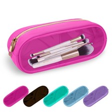 UIXIZQ Clear Small Pencil Pouch Makeup Bag for Slim, Bubblegum-Clear
