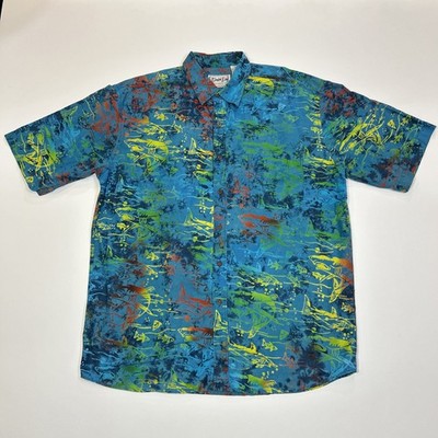 Bimini Bay Outfitters Fish Print Button Up Shirt Mens XL Hawaiian Camp Fishing 